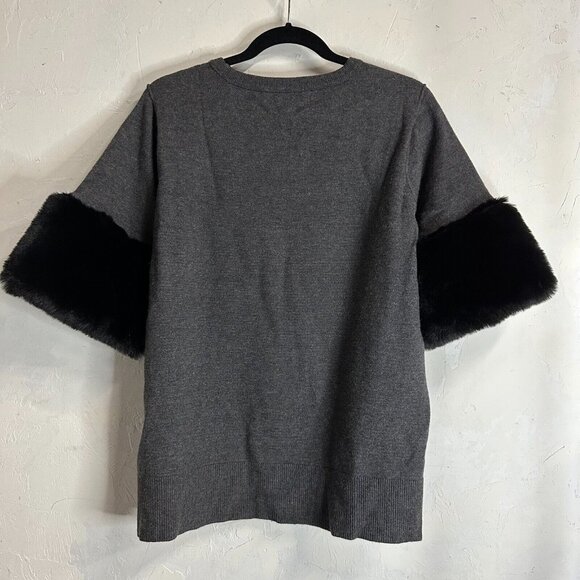 Michael Kors Womens Large Short Sleeve Sweater Top Gray NEW Faux Fur Sleeve - Picture 5 of 11
